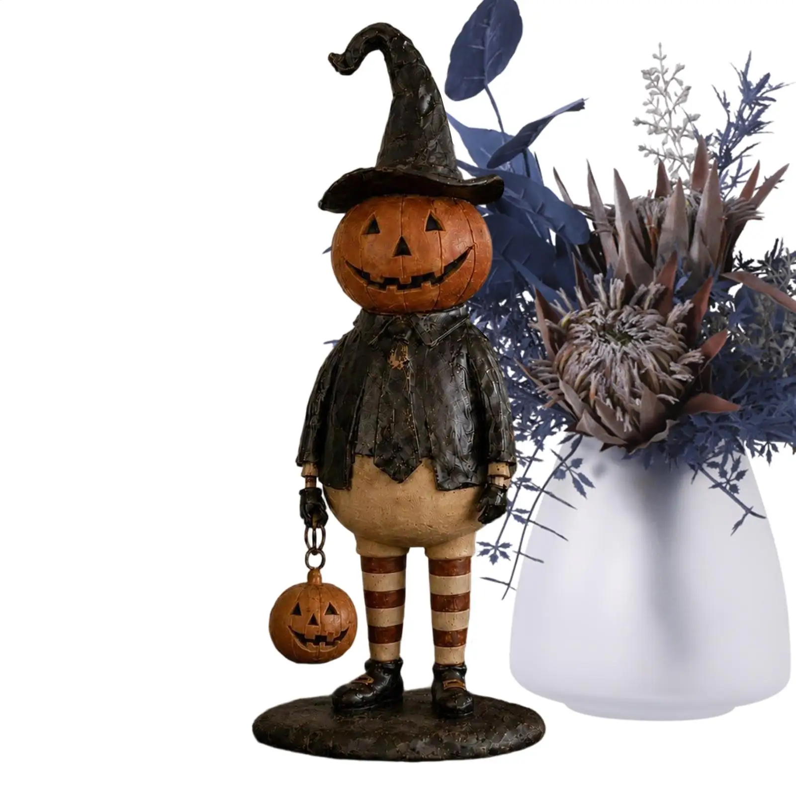 Новинка! Ретро-фигурка тыквы-колдуна с фонариком для Хэллоуина, настольное украшение, светящаяся тыквенная статуэтка
