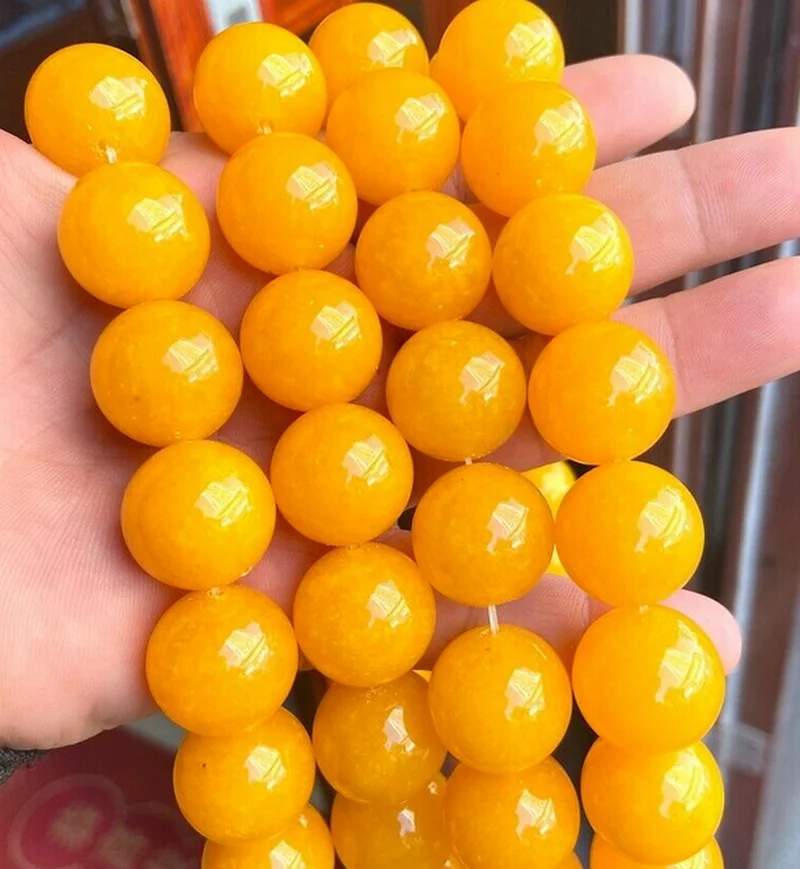 

Natural 20mm Huge Yellow Jade Gemstone Round Loose Beads 15"