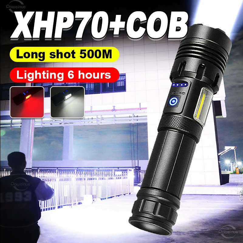 30000LM Portable Touch Super XHP70 High Power LED Tactical Flashlights 18650 Rechargeable Light For Lantern Camping Flashlight