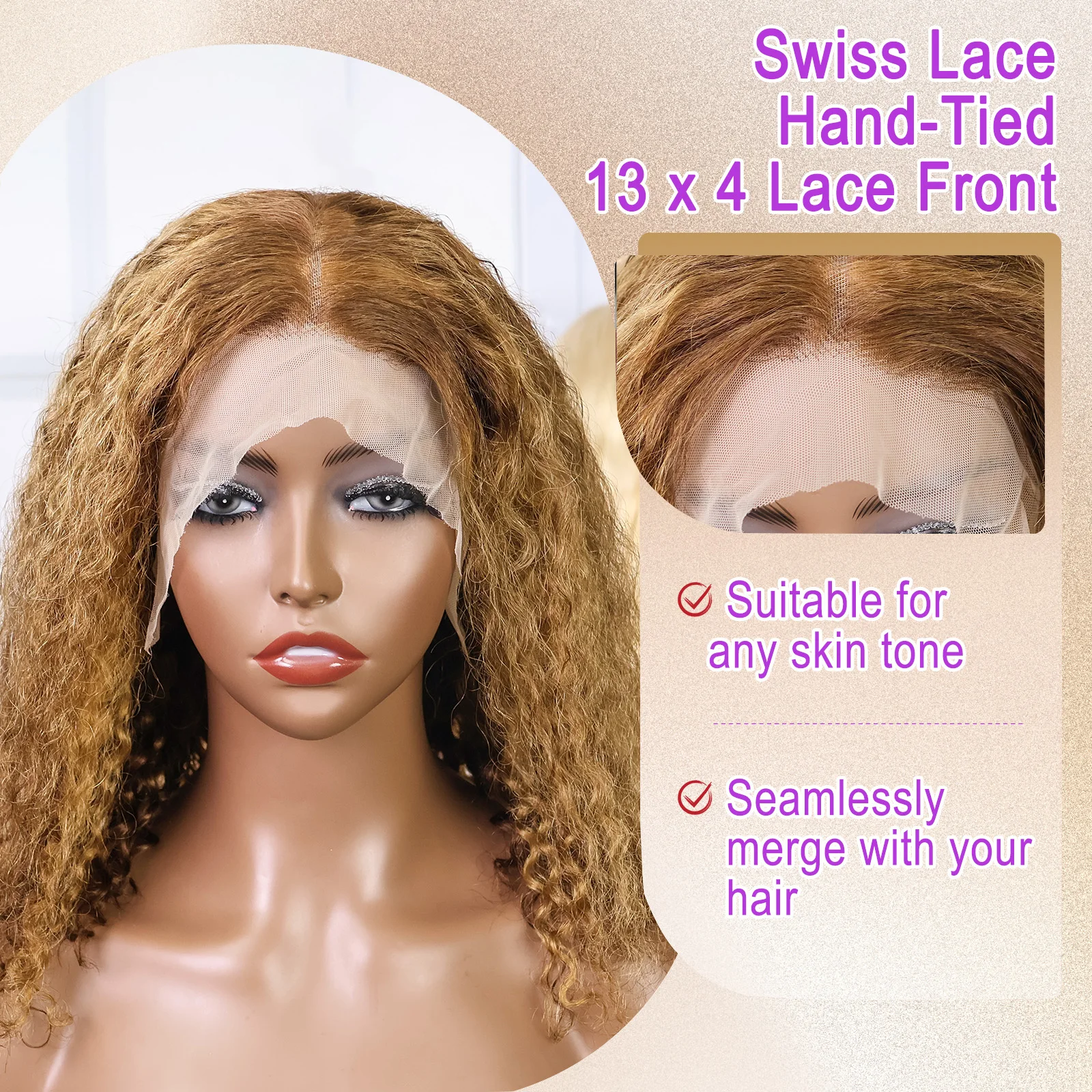 Ombre Brown Highlight 4/27 Deep Curly 13x4 Парик фронтальной части шнурка 200% Плотность 100% человеческие волосы Парики Бразильский парик шнурка с волнистыми волнами