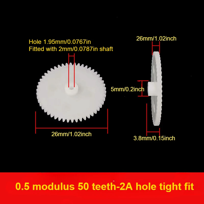 20/100pcs 0.5 Module Plastic Single‑Layer Spur Gear, 50 Teeth, Bore 2/2.5/3/4mm, Disc‑Type Gear for Gearbox Speed Change