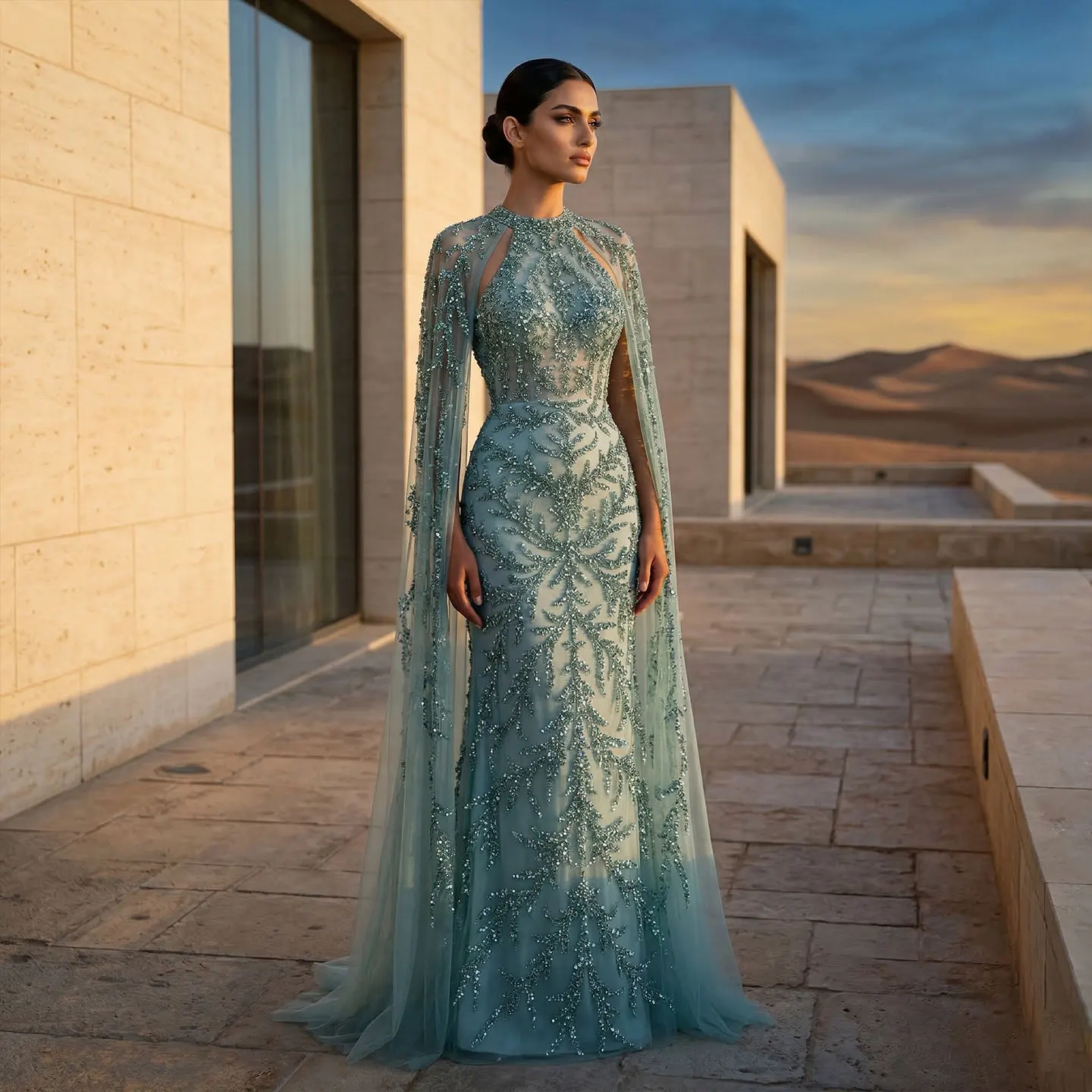 Sharon Said Elegant Beaded Champagne Evening Dress with Cape Sleeves Turquoise Dubai Women Wedding Party Gowns SS161 Customized - AliExpress 320 Sharon Said Elegant Beaded Champagne Evening Dress with Cape Sleeves Turquoise Dubai Women Wedding Party Gowns SS161 Customized - AliExpress 320