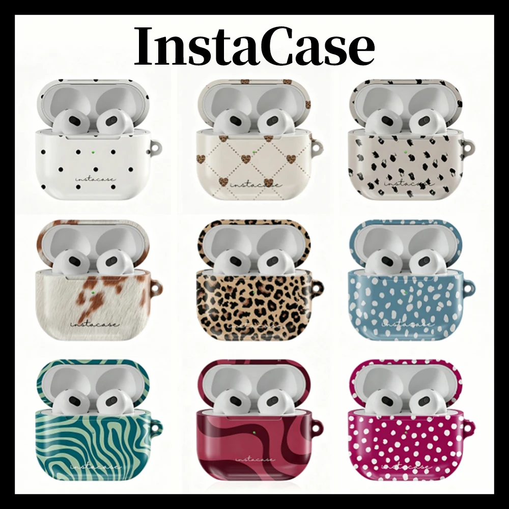 Funda Protectora InstaCase con Estampado Animal, Resistente a Impactos, Brillante, de PC Rígido HD, para Auriculares AirPods 1 2 3 4 Pro Pro2 con Gancho Metálico