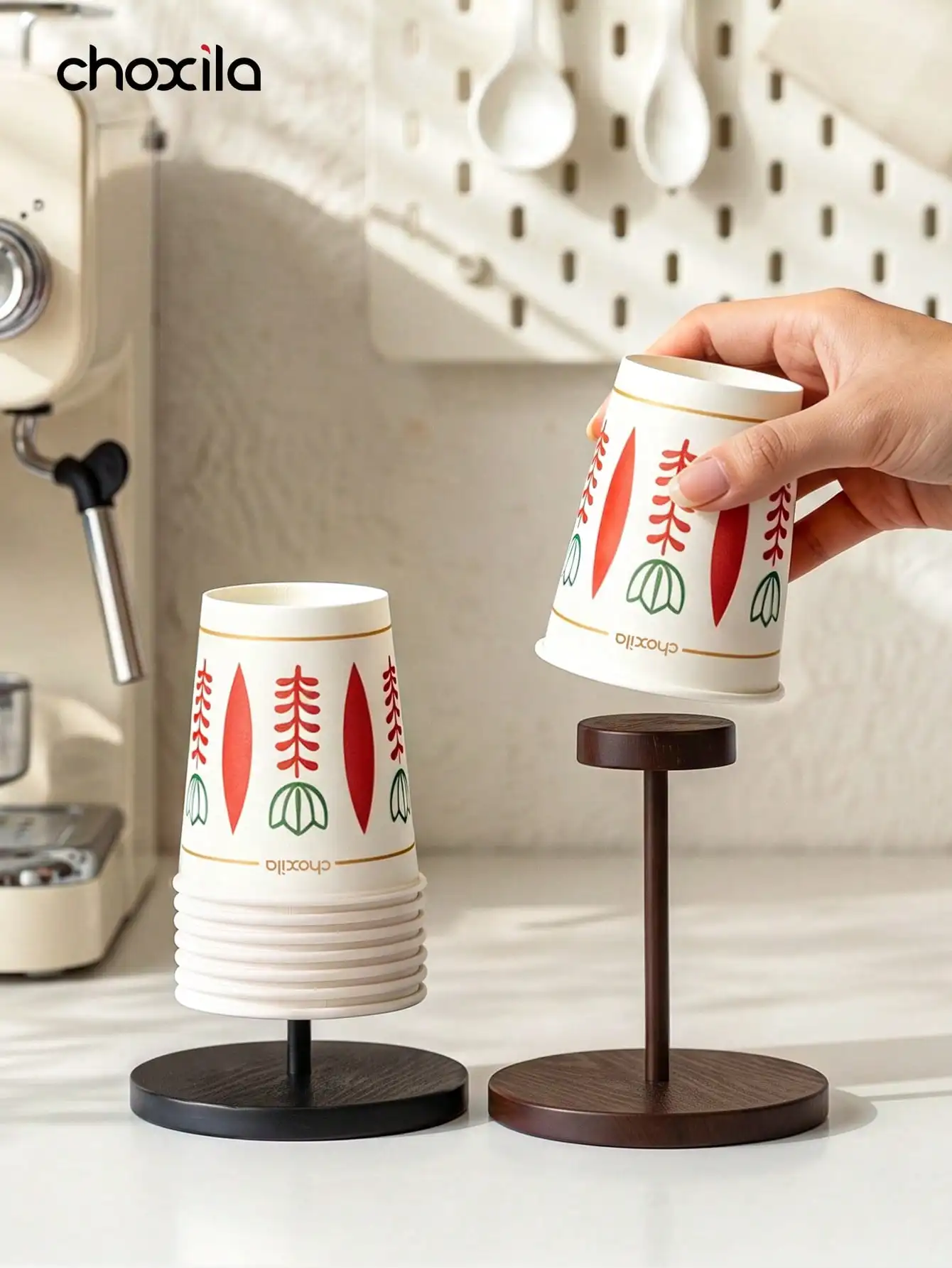 1pc Paper cup holder, walnut-colored storage rack, tall horizontal paper cup holder