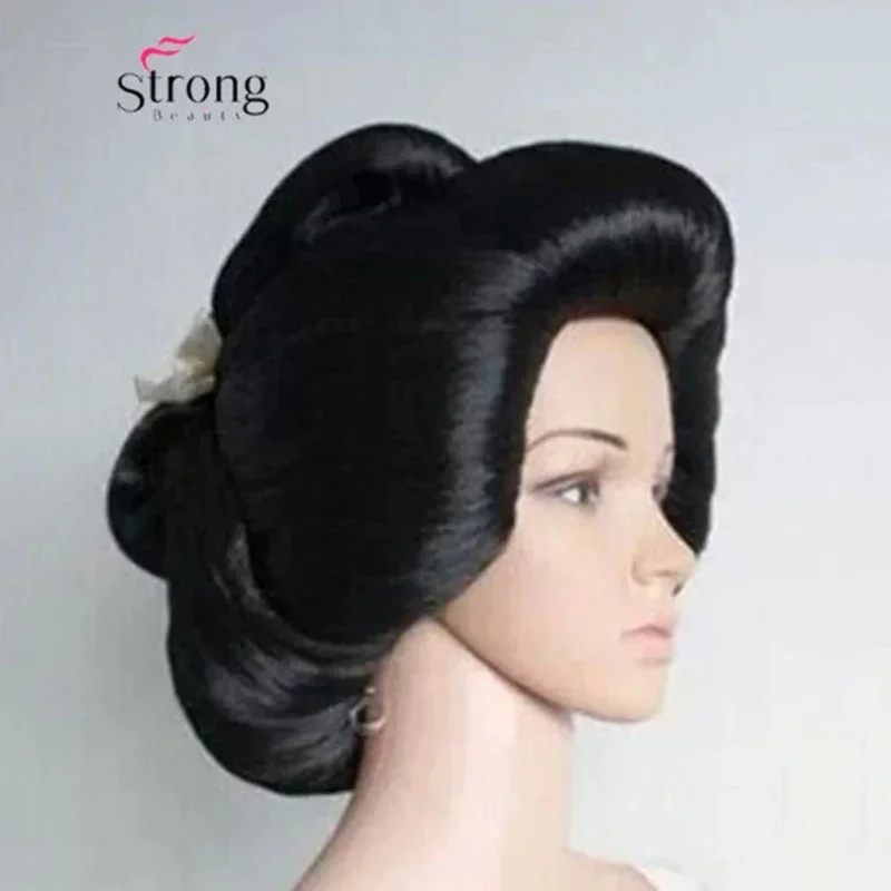 Black Japanese Geisha Flaxen Hair Synthetic Daily Cosplay Wig