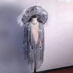 sexy silver fringed bodysuit sparkling sequin leggings latina jazz dancer performance costume queen drag club birthday party