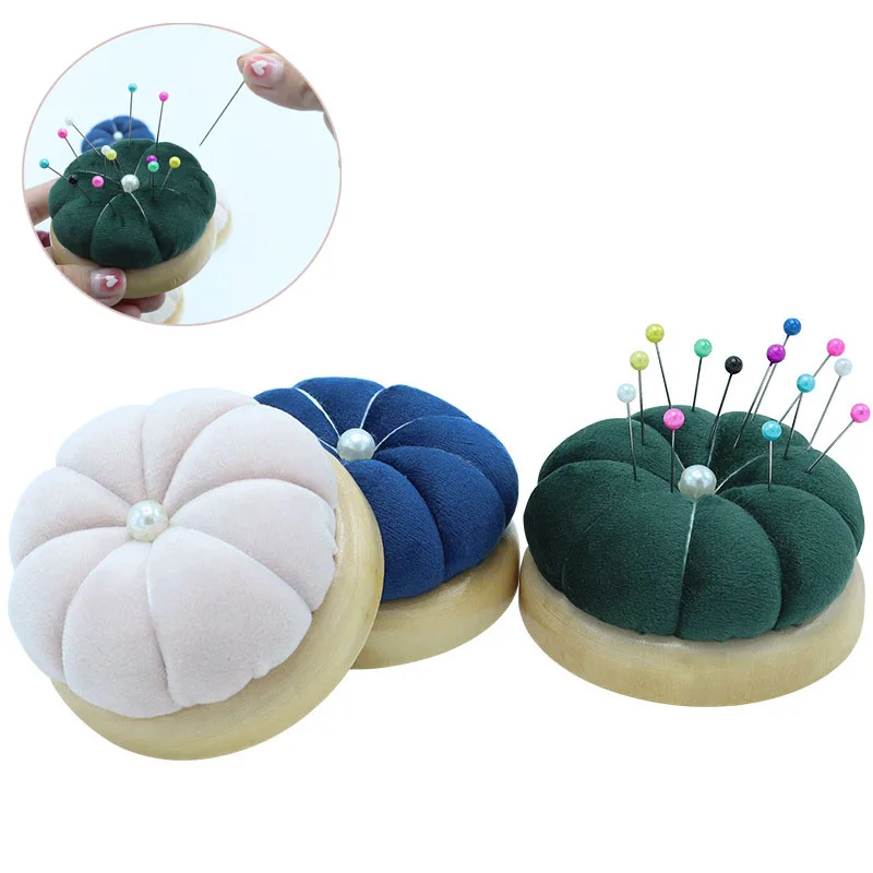 Coussinets à aiguilles en bois en forme de citrouille, couleur unie, 100 pièces, aiguille à tête de perle, artisanat de couture, bricolage, 1 pièce