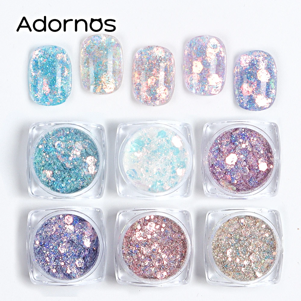 6 قطعة حوريات البحر لامعة مسدس مسمار الترتر قزحي الألوان مكتنزة بريق رقائق مسمار الفن الديكور عيد الميلاد مانيكير DIY بها بنفسك اكسسوارات