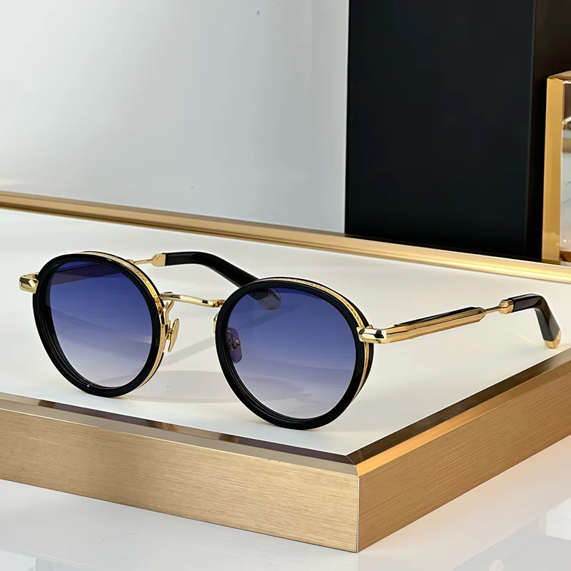 

Солнцезащитные очки THE BOULEVARD II для мужчин, черные с золотом, в стиле High Street, легкие, роскошные, высшего качества, круглые, из сплава, для мужчин