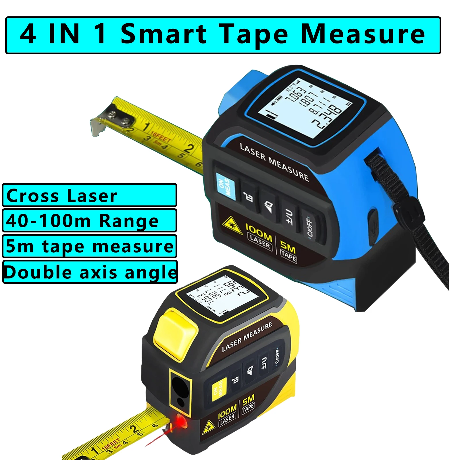 

Portable Tape Measure 4 In 1 Digital Tape Measure High Precision Rangefinder Steel Tape Measure High Elasticity Tool