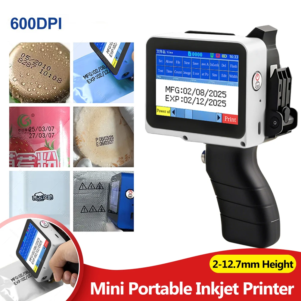 

Mini Handheld Inkjet Printer 2-12.7mm Height Print Text, Date/Time, Counter, Logo Printing Suitable For Plastic Wood Fabric