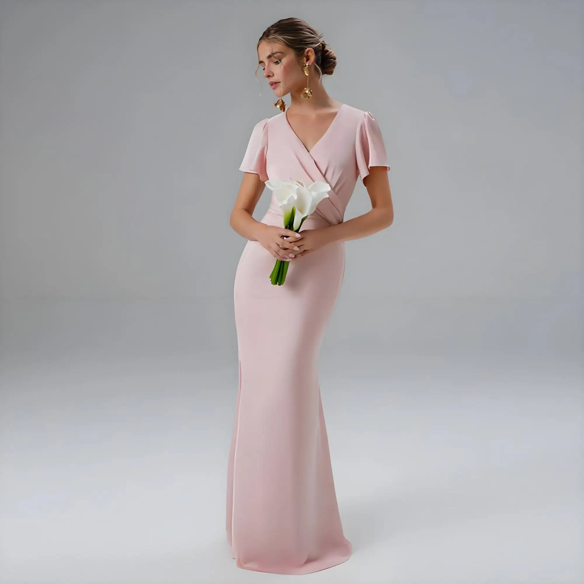 

Beshinel индивидуальное розовое платье подружки невесты с V-образным вырезом и рукавами-накидкой, свадебное платье для гостей, вечерние платья русалки 2025 Robes De Soirée