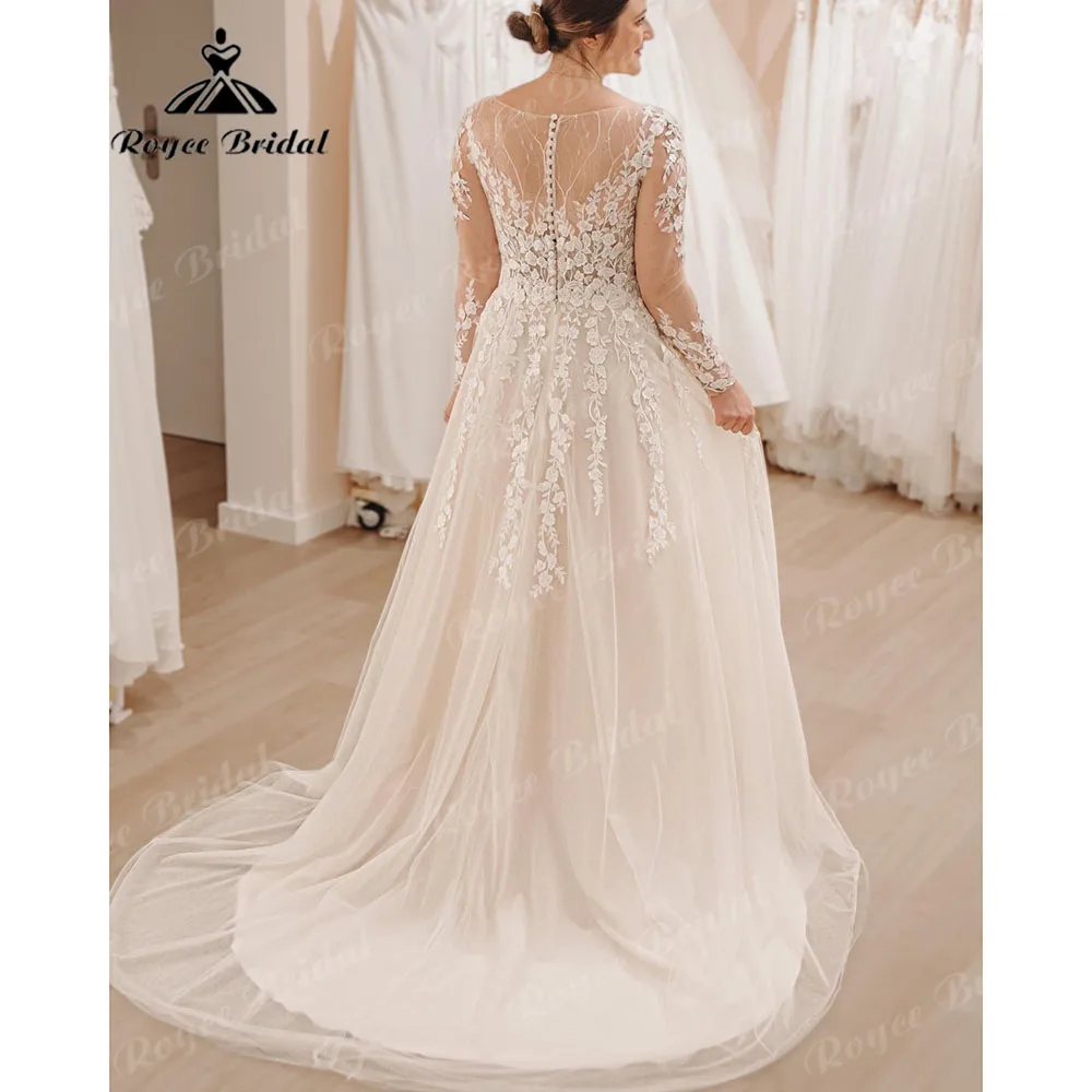 Summer Long Sleeve Flowy A Line Boho Lace Women Wedding Dress with V Neckline 2023 Beach Bridal Gown sukienka na wesele Elegant