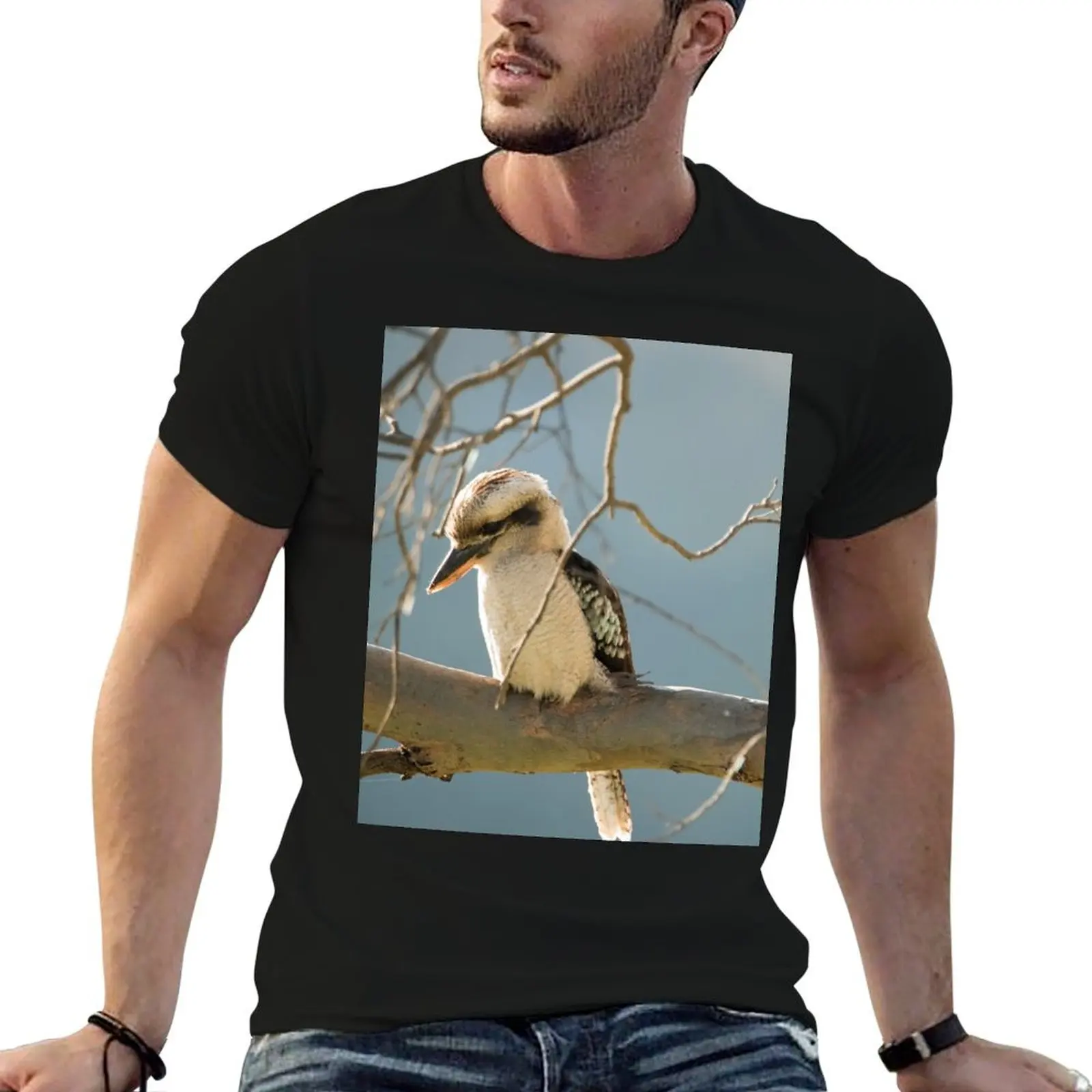 Kookaburra Perched on a Branch T-Shirt tops plain cotton t shirt men