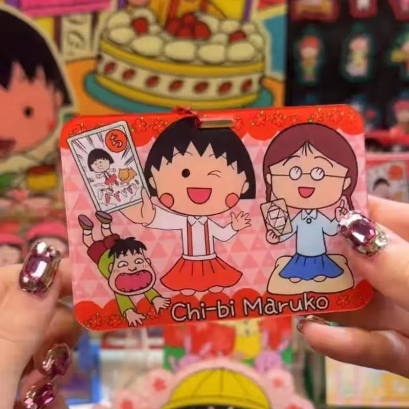 Chibi Maruko-Chan Cartão PVC Capa Protetora, Zipper Pingente, Anti-Perda Cartão de Manga, Casal Cartão de Refeição Ônibus, Decorativo