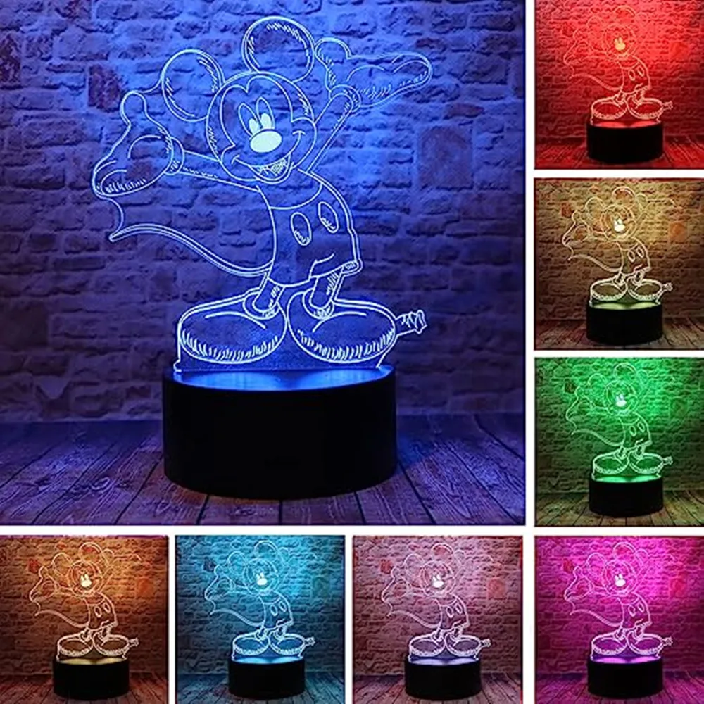 Disney Cartoon 3D Night Light Minnie Mickey Mouse Acrylic Touch 3D illusion Lamp Bedroom Decorative Table Lamp Child Toys Gifts