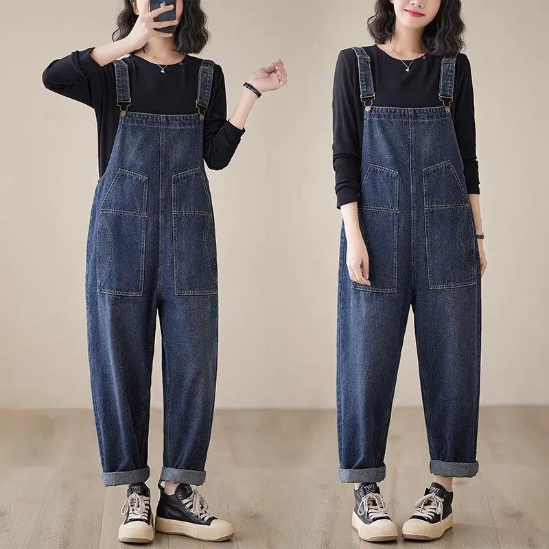 

Casual Jeans Women 2023 Fashion Autumn New Korean Retro Denim Strap Pants Loose Large Size Jumpsuit Trosuers Z305