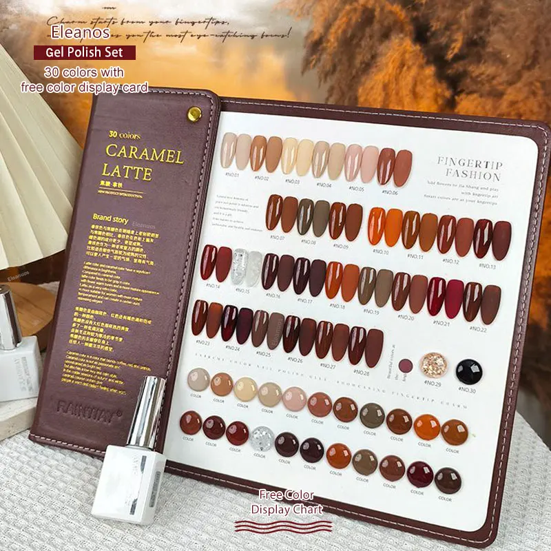 Eleanos Caramel Brown 30 Colors Gel Nail Polish Set With Free Color Card For Nail Salon Gliiter Varnishes Soak Off UV LED Gel