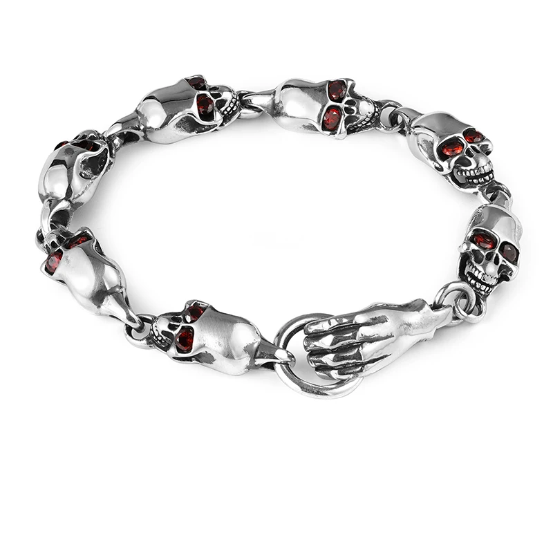 

Boutique jewelry 925 silver zircon men's and women's jewelry motorcycle rock style fitness trendyy cool men's hand-inlaid red diamond skull bracelet men's jewelry birthday gift for boyfriend and girlfriend