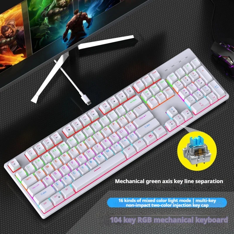 K100 Wired Mechanical Keyboard Rgb Game Green Shaft Dustproof Waterproof 104 Keys Mechanical Gamer Keyboard Shine Through Keycap