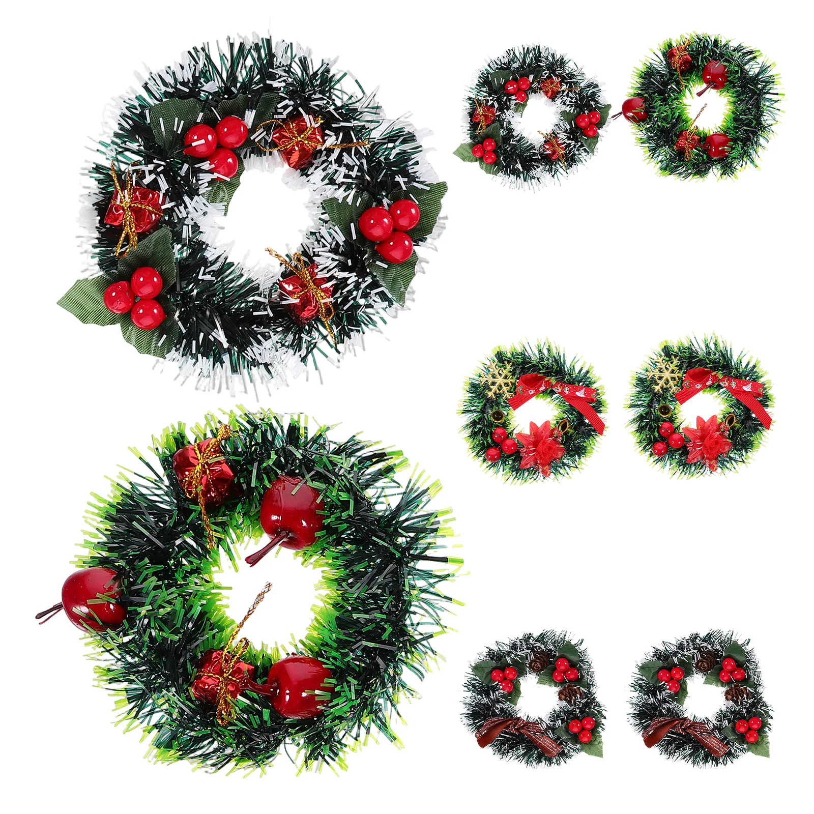 

8pcs Mini Christmas Wreaths Artificial Miniature Holiday Decorations For Door Window Fireplace Home Party Diy Xmas Tree Hanging