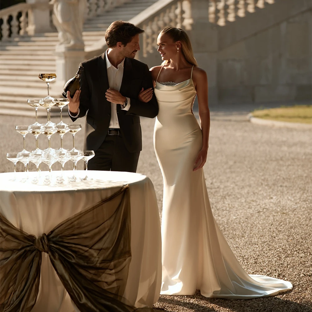 

New Design Illusion Mermaid Wedding Dress Sexy Bridal Gown Backless Spaghetti Straps Evening Dresses Vestido De Casamento