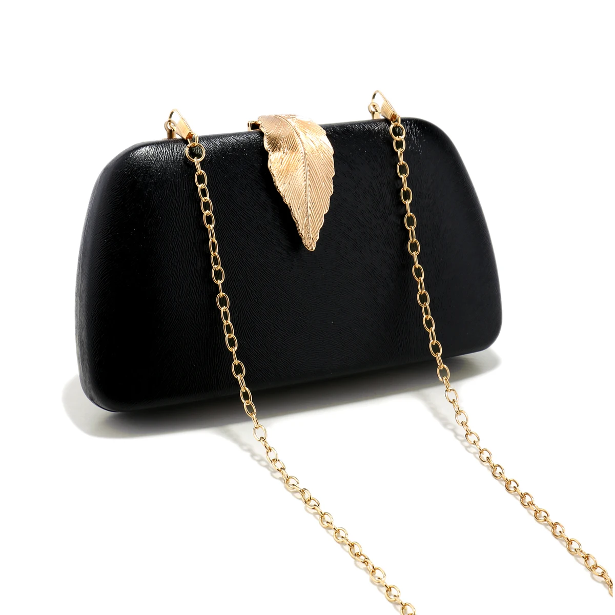 PU Fashion Women Clutch Golden Leaf Leather Chain Shoulder Evening Bags New Arrival Wedding Girl Dress Handbags