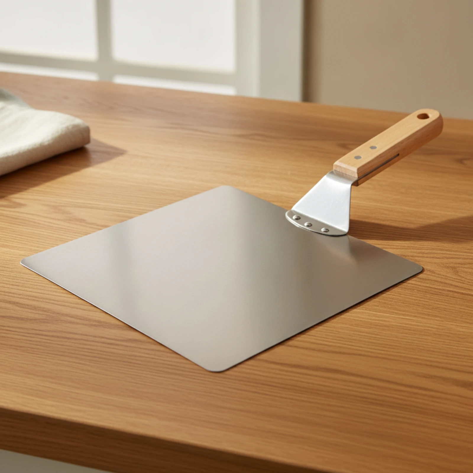 Stainless Steel Pizza Peel Metal Pizza Peel with Wooden Handle Pastry Scraper Home Use Bakeware Professional for Bakers, Kitchen