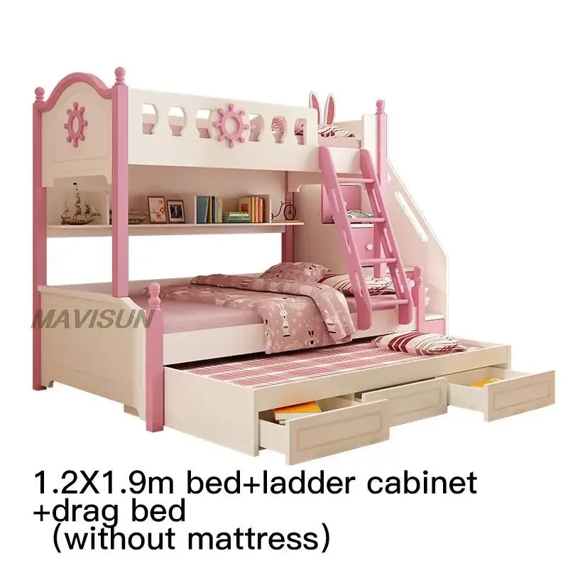 

Pink Bunk Bed Girl Child Liked Up Down Bedroom Set Simplicity Combination Storage Bed Household Suitable Home Furniture