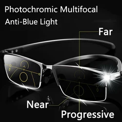 Half-Frame Photochromic Reading Glasses Fashion Men  Near-far dual-purpose multifocal Readers Eyewear Smart Anti-Blue