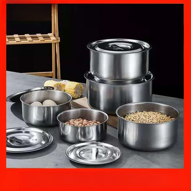 Nesting Stainless Steel Bowls with Lids, 5 Piece Set Thickened Mixing Bowls, Stackable Food Storage Containers for Home Kitchen