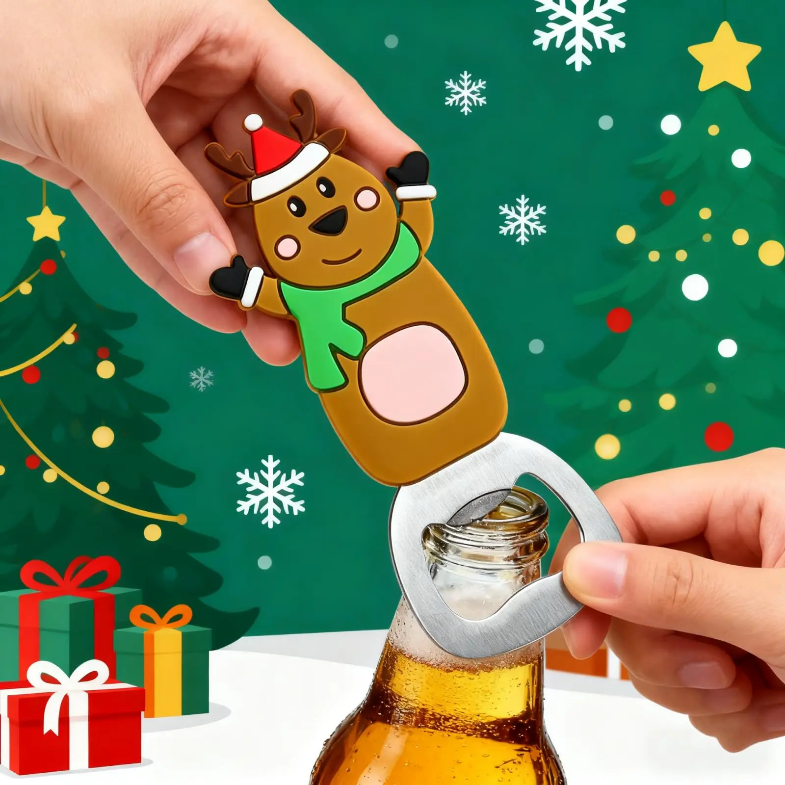 4 قطعة فتاحات زجاجات عيد الميلاد ، فتاحة زجاجات البيرة ثلج شجرة عيد الميلاد سانتا كلوز فتاحات الزجاجات ، المحمولة للحزب #4