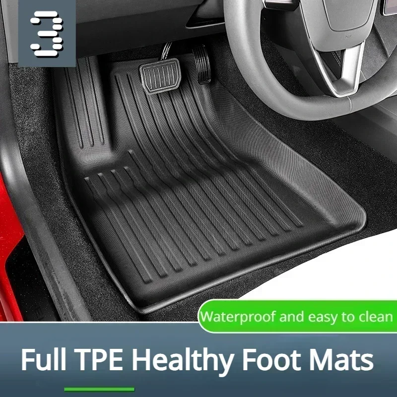 For Tesla Model 3+ Trunk Mats TPE Front Rear Trunk Mat Waterproof Wear-resistant Foot Pads New Model3 Highland Accessories 2024