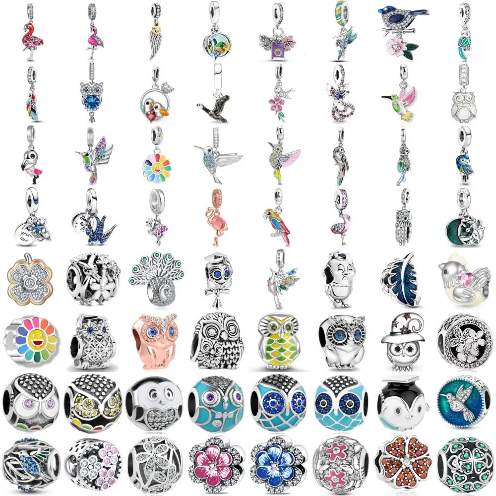 

Europe 925 Silver Hummingbird Owl Flamingo Magpie Swallow Peacock Charm Beads fit Original Bracelet Trinket DIY Women Jewelry