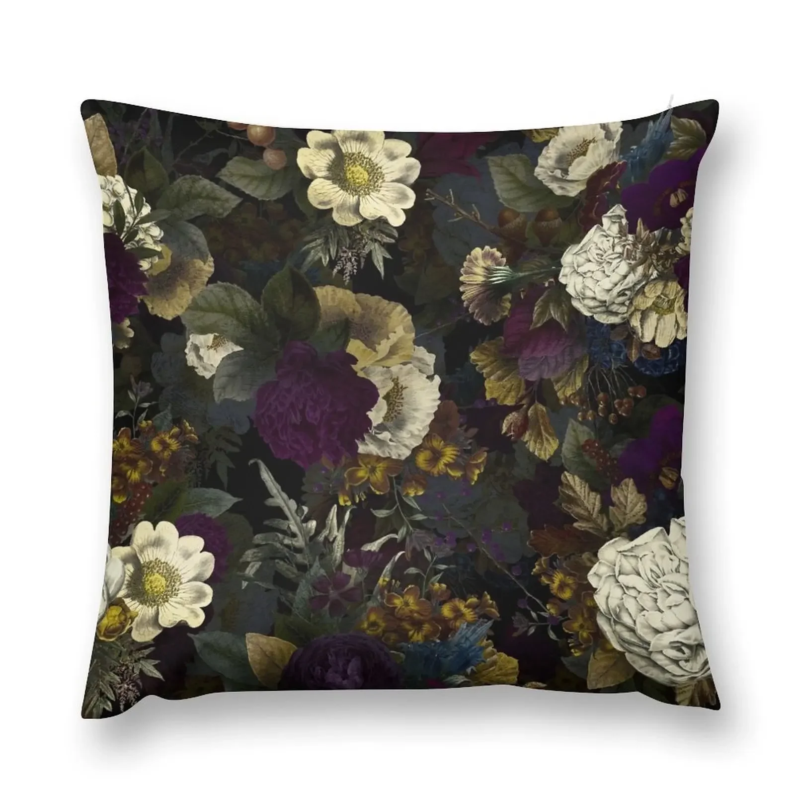 

Vintage Dutch Purple Midnight Black Botanical Flower Rose Botanical Night Garden Throw Pillow Marble Cushion Cover pillow