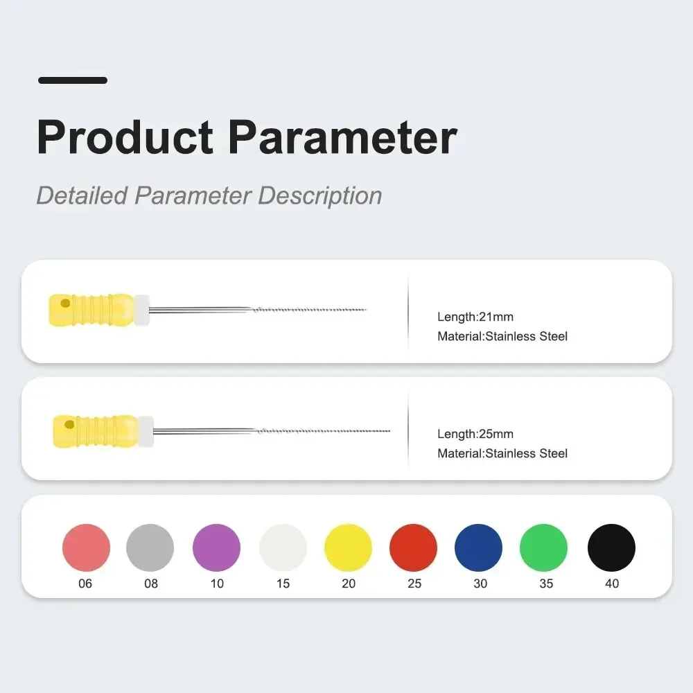 치과 핸드 사용 K-파일, 스테인레스 스틸 근관 파일, 치과 장비, 치과 도구, 10 팩/박스, 21mm, 25mm
