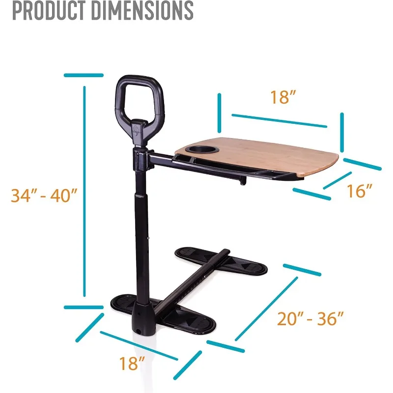 طاولة صينية، تلفزيون وكمبيوتر محمول من الخيزران قابل للتعديل مع حامل مريح ومقبض أمان للمساعدة في المعيشة المستقلة