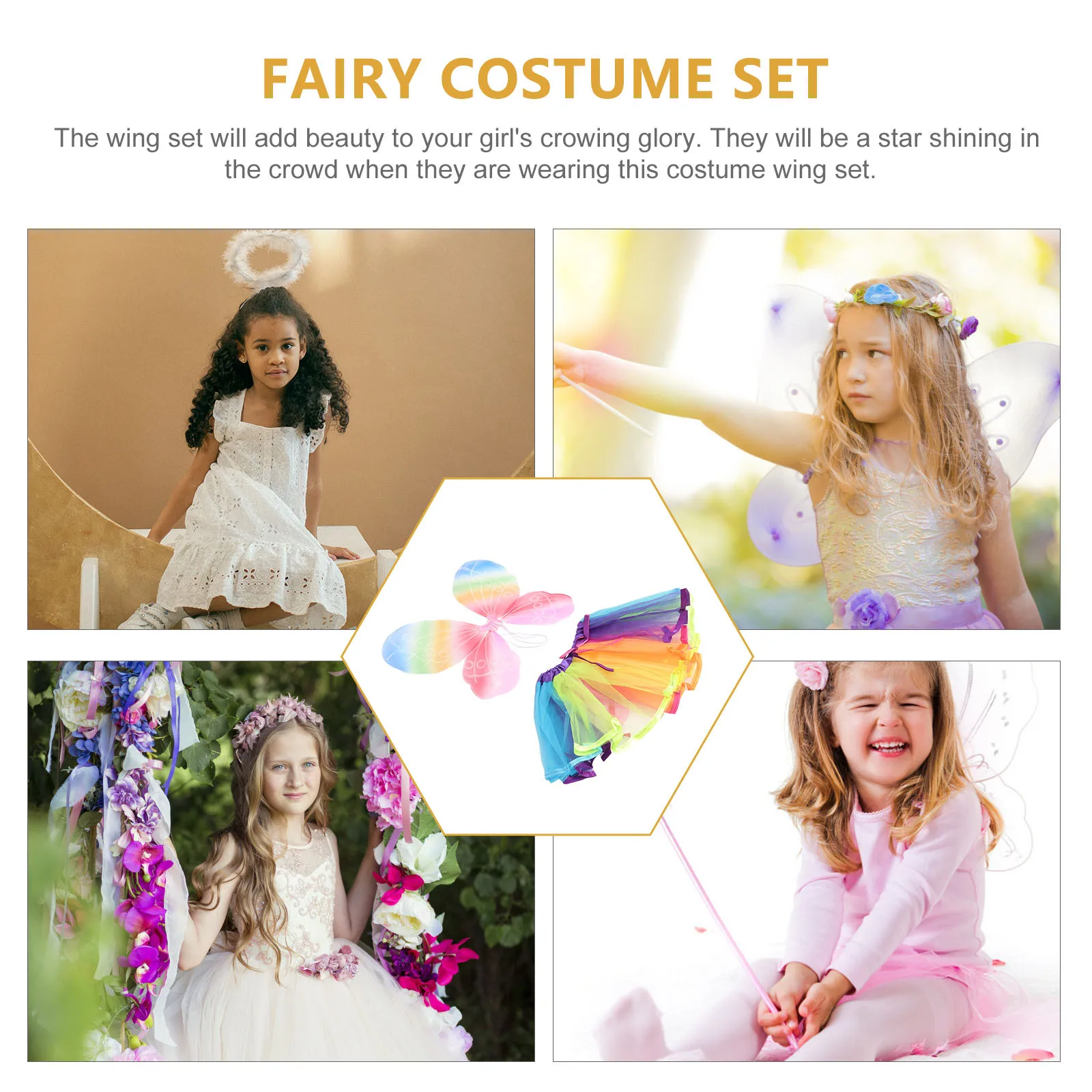 1 Regenboog Vlindervleugels Tutu Rok Kinderkostuum Feestkostuum Prom Opera Wing Accessoire Cosplay Rok Set Kinderen