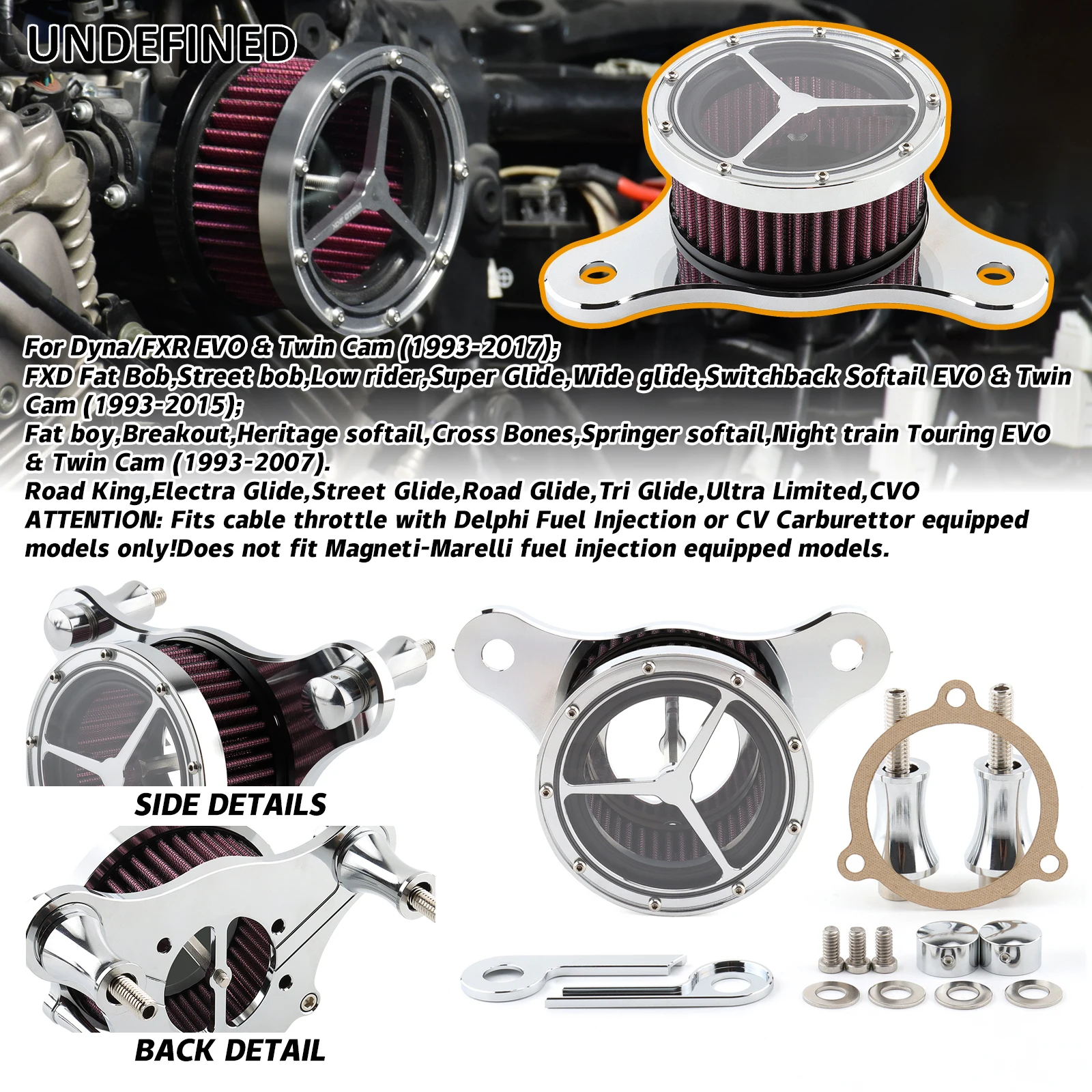 Chrome Clear Air Cleaner Intake Filter Kit for Harley Dyna/FXR Street Fat Bob Softail Fatboy Touring Road Street Glide Road King