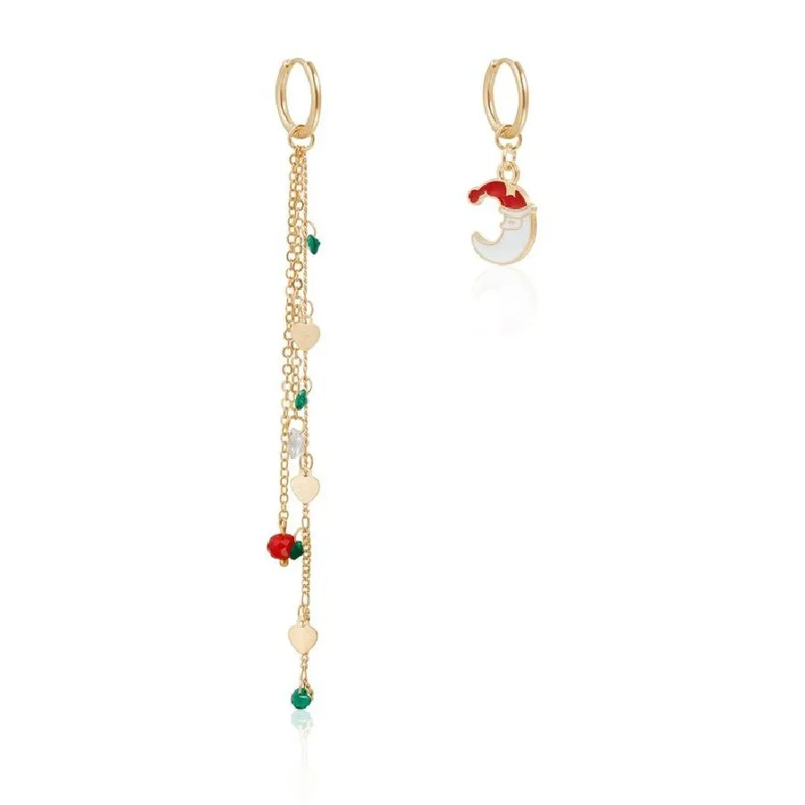 Brincos assimétricos de elemento de Natal para mulheres, brinco leve, decoração criativa de orelha de vento com bloco colorido de lua de desenho animado, elegante G
