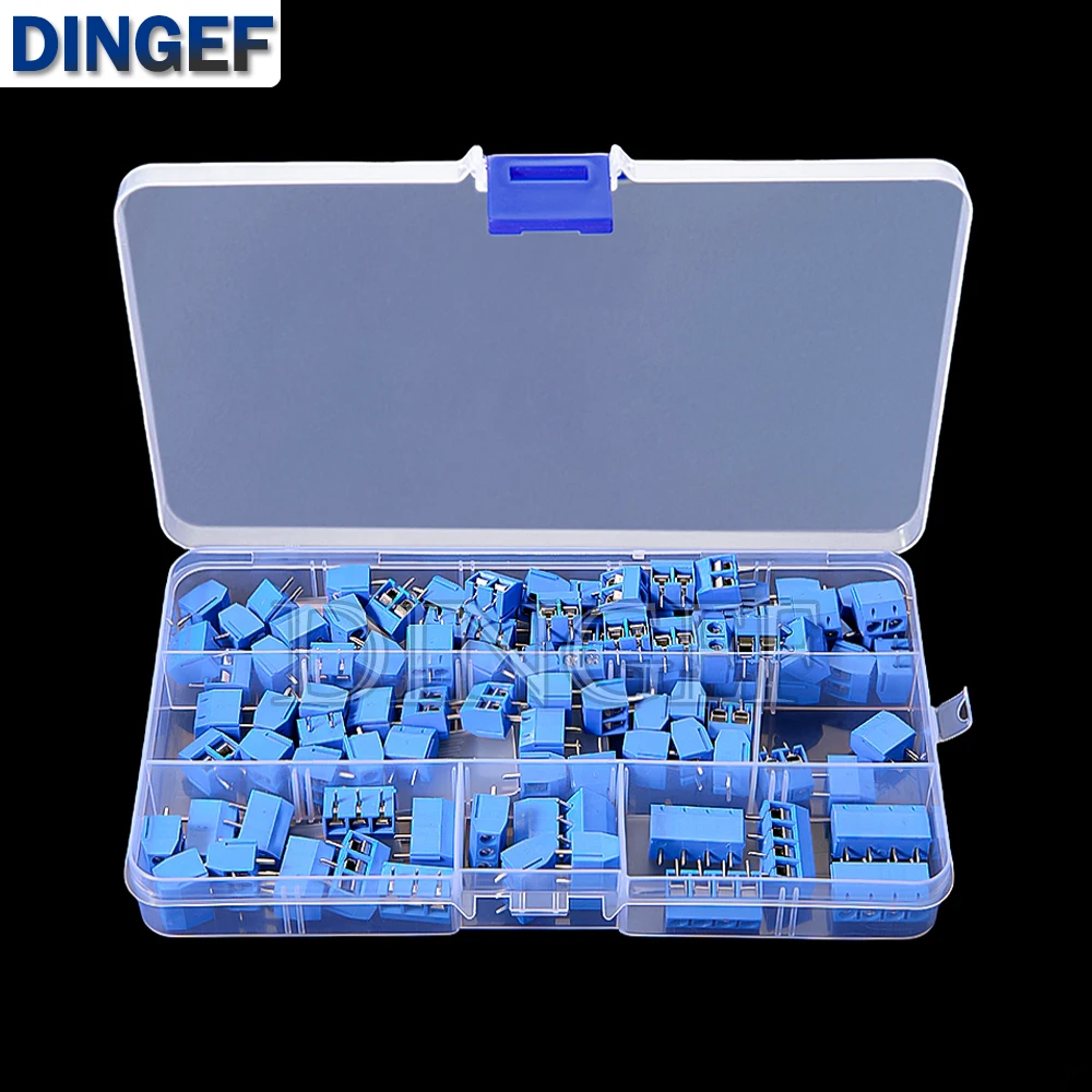 100PCS PCB Screw Terminal Block Connector KF301 Pitch 5.0MM 2P 3P 4P Splicable Kit Box KF301-2 Blue KF301-2P KF301-3P KF-301
