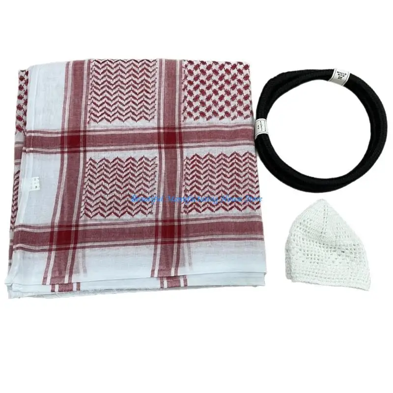 E56A Arabian Men's Headwear Traditional Middle Eastern Shemagh Head Scarf for Daily