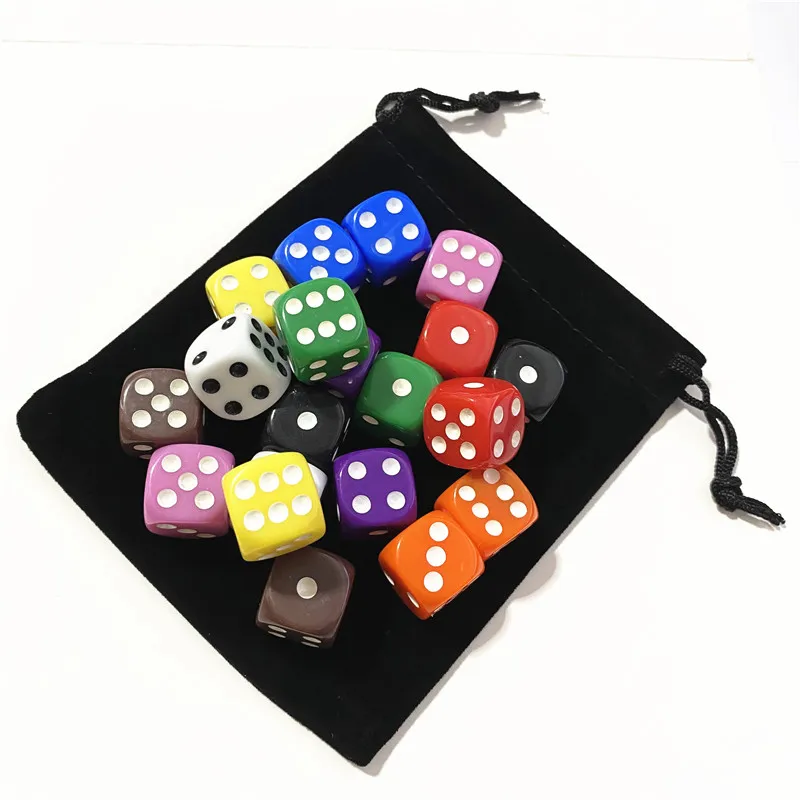 

20Pcs with bag 16mm Multi Color Six Sided Spot D6 Playing Games Dice Set Opaque Dice For Bar Pub Club Party Board Game