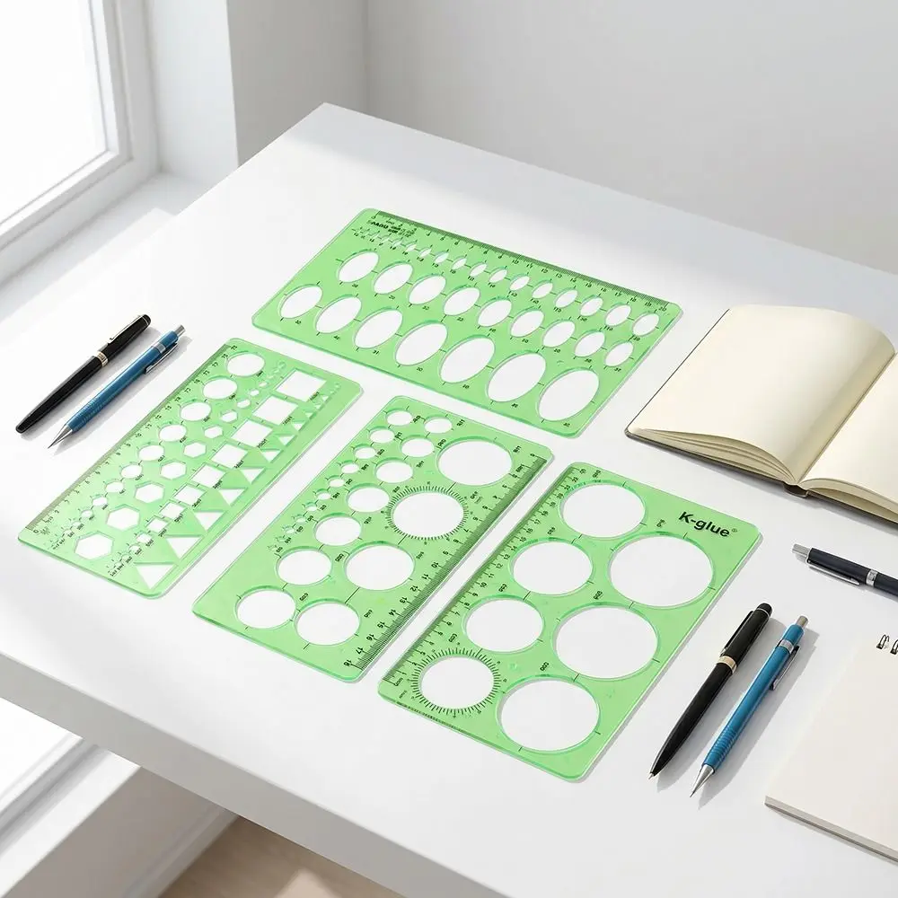 4Pcs Clear Circle Template Green Plastic Geometric Drawing Plastic Oval Stencil Scratch Resistant Reusable Drafting Tool