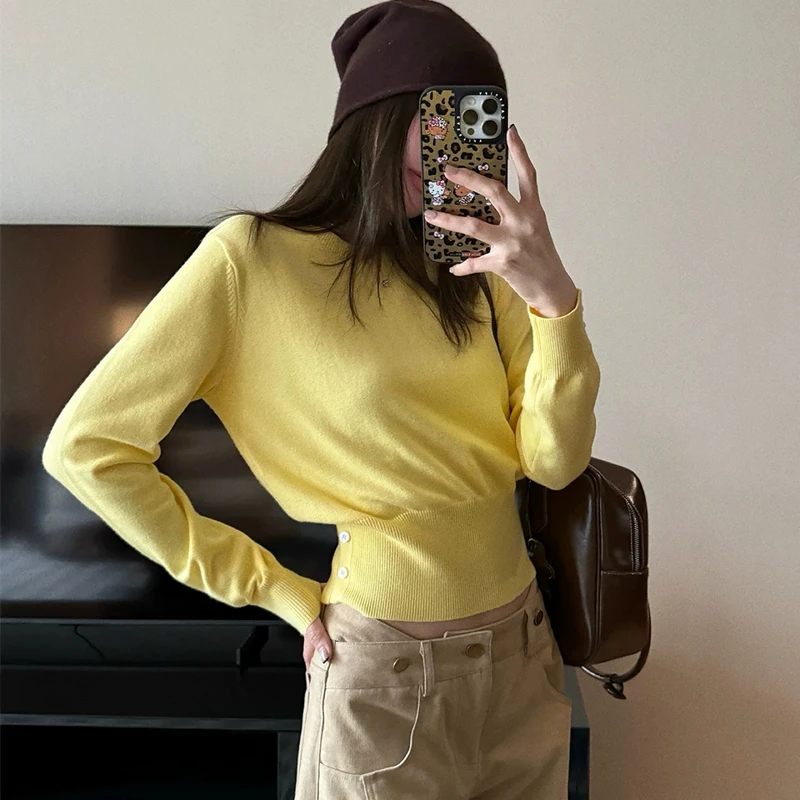 

Slim Fit round Ne Long Sve Knitted Sweater Women's Spring New Sle Design ort Faionable Top Korean Sle Knitwear