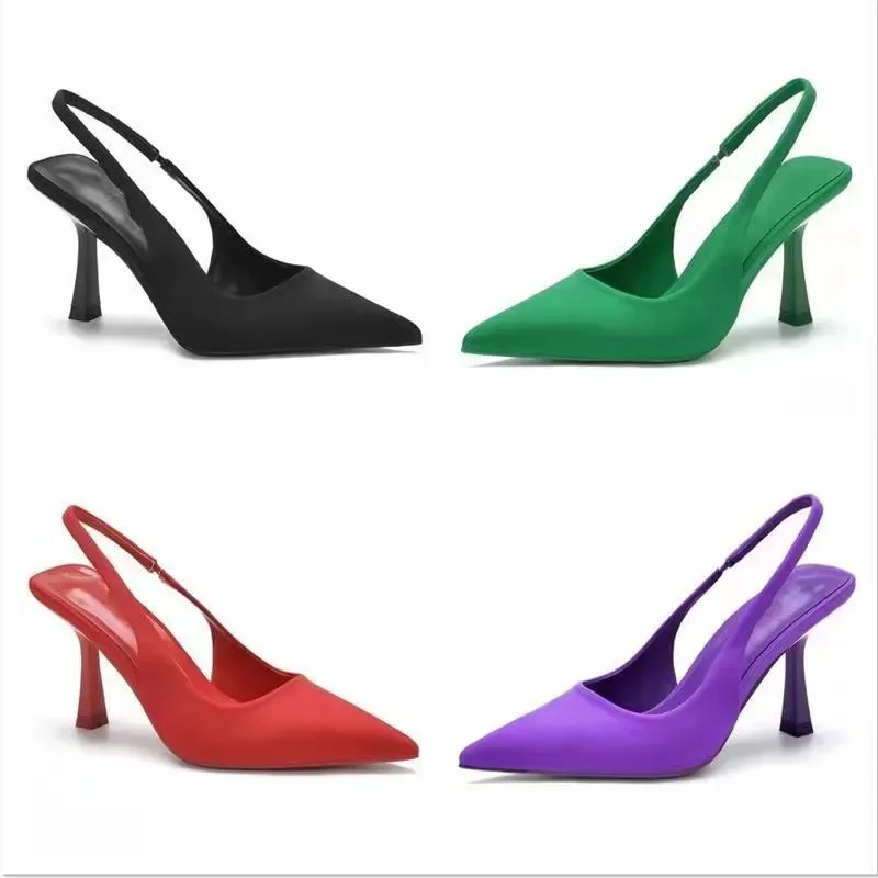 Summer Women Heels Sandals Red Pointed Slingback Sandals Shoes Green Black Purple Kitten Heels Party Prom Ladies Stilettos