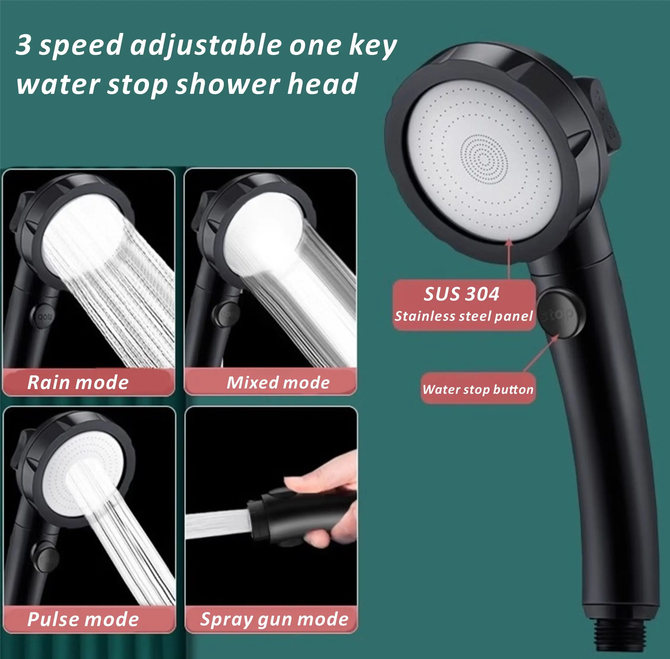 

Новая ручная душевая лейка с поворотом на 360 градусов, регулируемая, с функцией экономии воды, 3 режима распыления и кнопкой паузы/включения/выключения