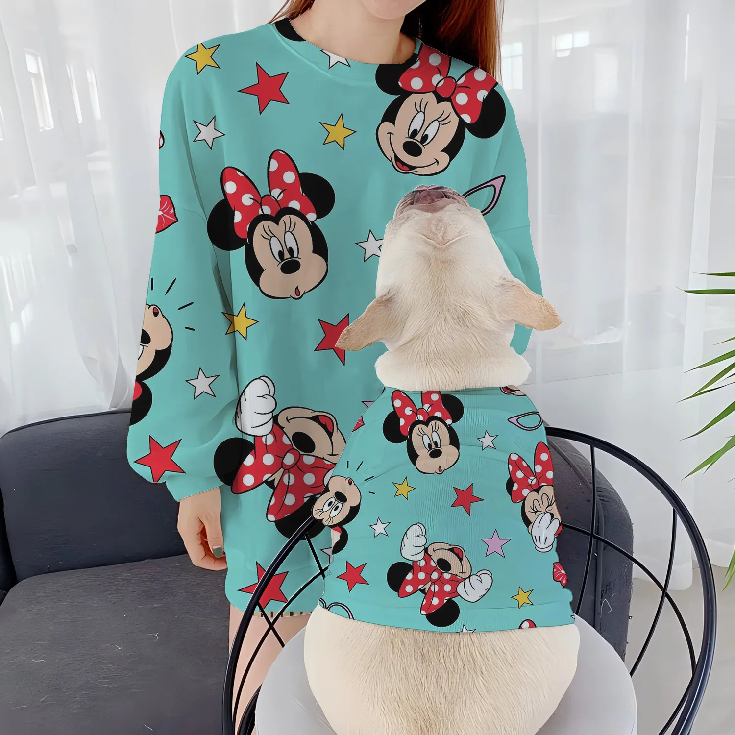 Casual Sweatshirts Fall Clothes 2024 Women Minnie Mouse Clothing Mickey Women's Parent-Child Autumn Dog Pullover Pet Round Neck