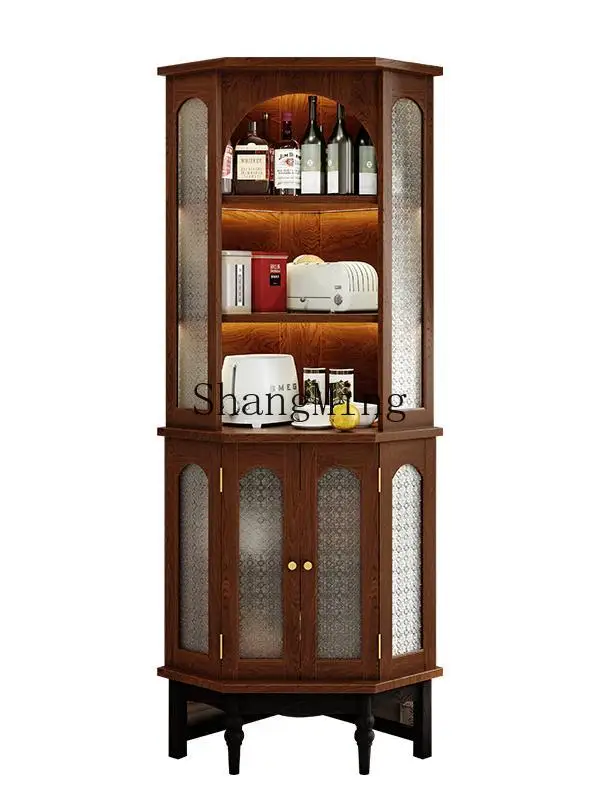 

LXY home retro simple solid wood living room corner corner corner cabinet integrated dining side locker