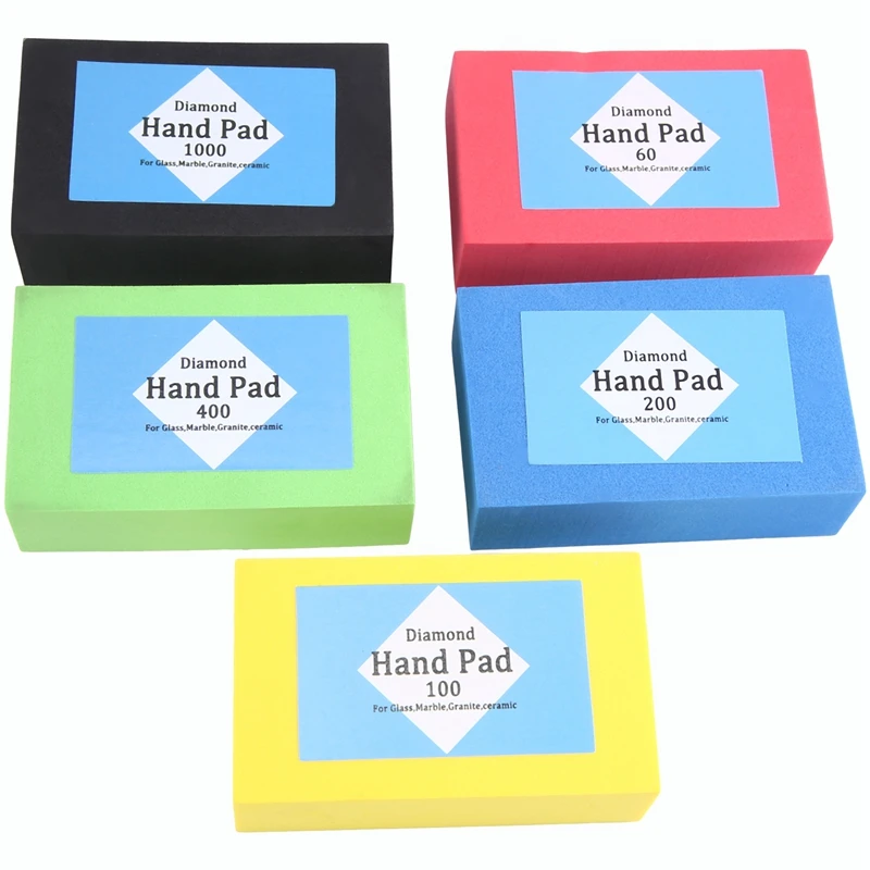 

5PCS Diamond Hand Polishing Pads Diamond Sanding Pads Kit 60/120/240/400/1000 Grit Sanding Block Foam Backing
